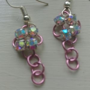 Pink with 'diamonds' on pink chain earrings